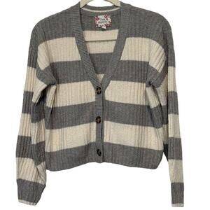 Pink Republic Women's Gray Striped Cardigan Sweater Size S V-Neck